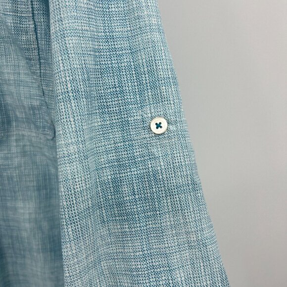 Bugatchi Blue Print Button Front Roll Tab Sleeve Casual Shirt Mens XXL - Picture 4 of 6